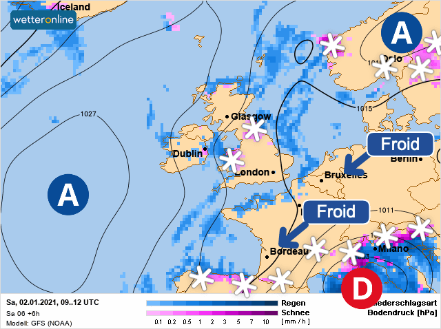 Carte de prévisions d'europe du Samedi 2 janvier 2021