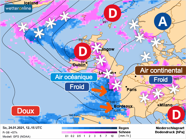 Carte de prévisions d'europe du Dimanche 24 janvier 2021
