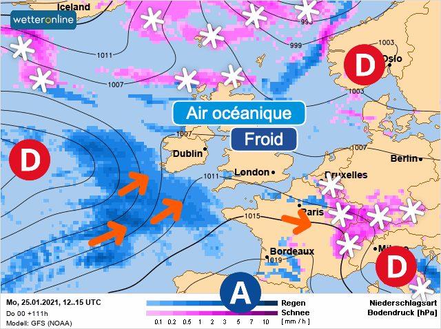 Carte de prévisions d'europe du Lundi 25 janvier 2021