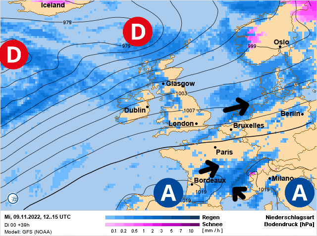 Carte de prévisions d'europe du Mercredi 9 novembre 2022