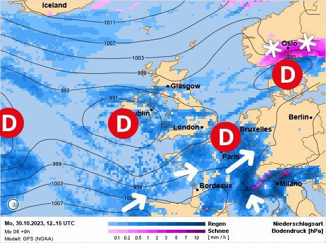Carte de prévisions d'europe du Lundi 30 octobre 2023