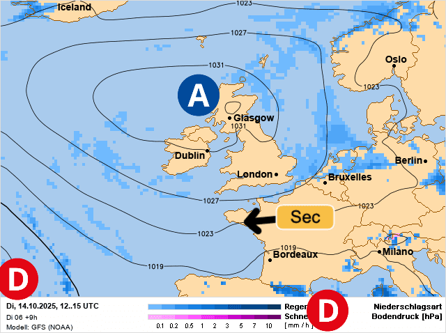 Carte de prévisions d'europe du Mardi 14 octobre 2025