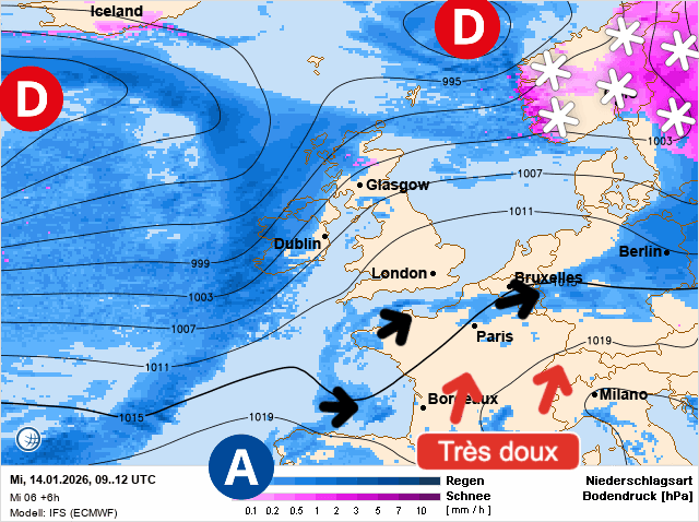 Carte de prévisions d'europe du Mercredi 14 janvier 2026