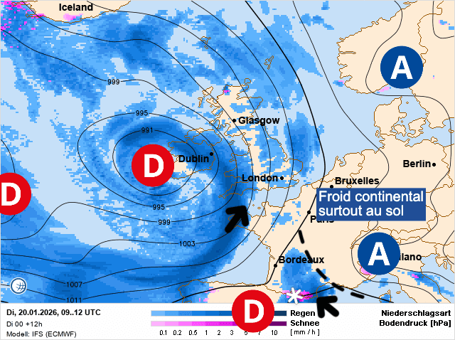 Carte de prévisions d'europe du Mardi 20 janvier 2026