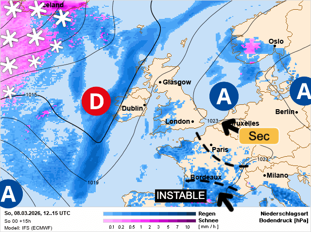 Carte de prévisions d'europe du Dimanche 8 mars 2026