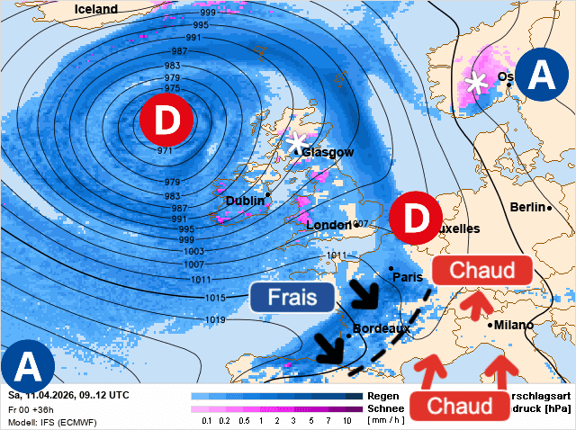 Carte de prévisions d'europe du Samedi 11 avril 2026
