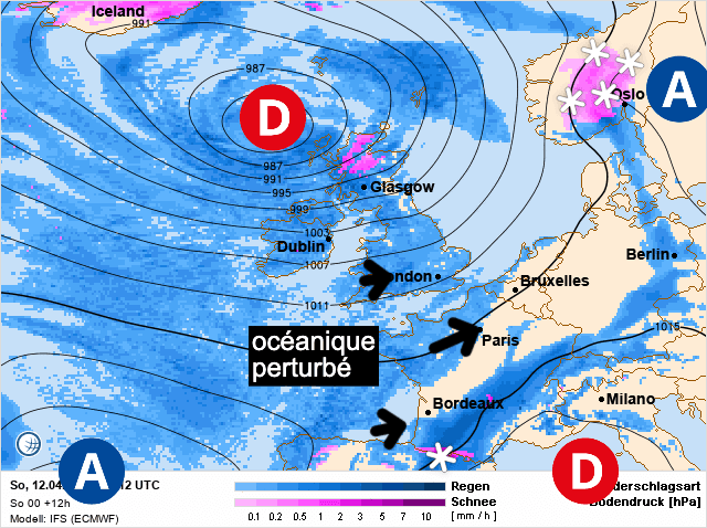Carte de prévisions d'europe du Dimanche 12 avril 2026