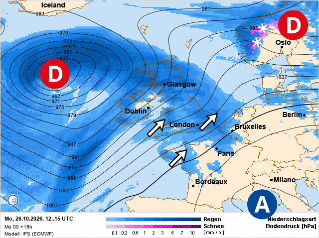 Carte de prévisions d'europe du Lundi 26 octobre 2026