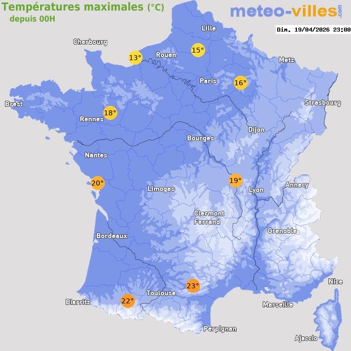 Températures maximales (°C) depuis 00h