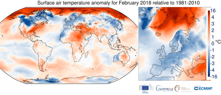 Image d'illustration pour Février 2018 froid en Europe mais doux dans le Monde