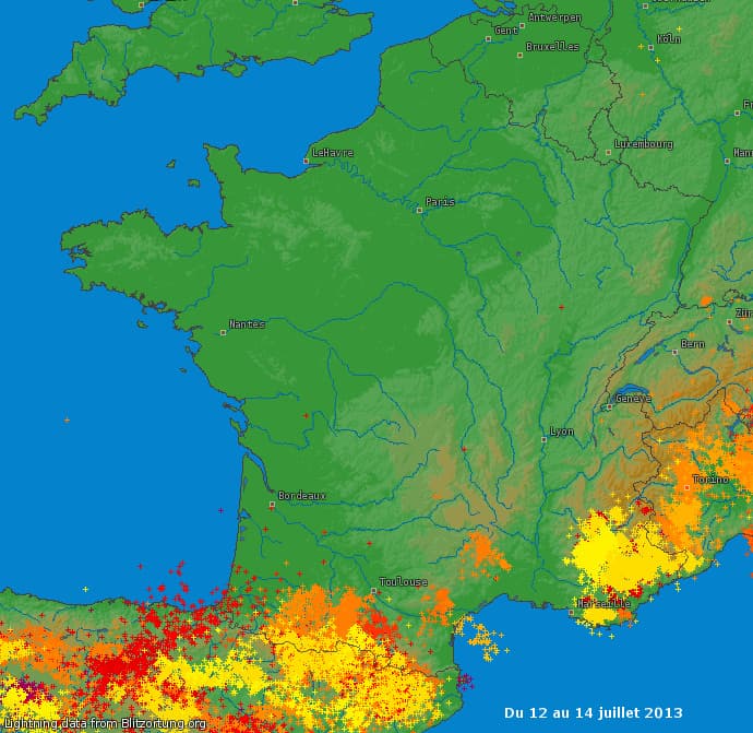 Image d'illustration pour Orage forts près des Pyrénées et des Alpes du Sud