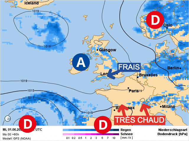 Carte de prévisions d'europe du Mercredi 1 juin 2022