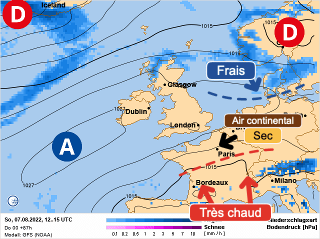 Carte de prévisions d'europe du Dimanche 7 août 2022