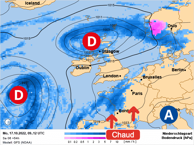 Carte de prévisions d'europe du Lundi 17 octobre 2022