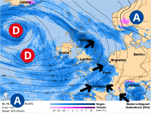 Carte de prévisions d'europe du Mardi 15 novembre 2022