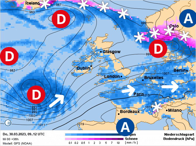 Carte de prévisions d'europe du Jeudi 30 mars 2023