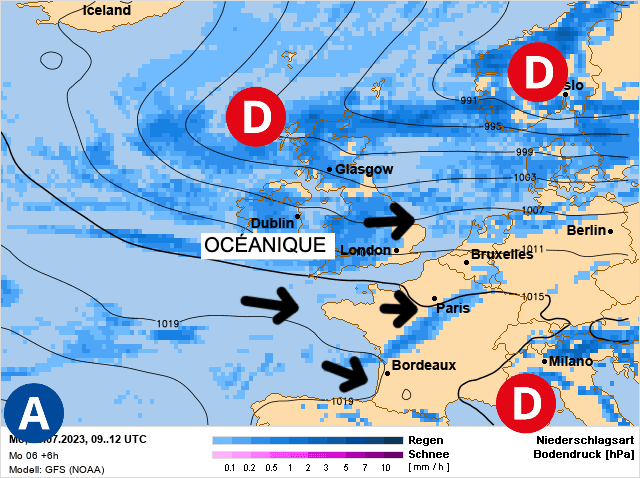 Carte de prévisions d'europe du Lundi 3 juillet 2023