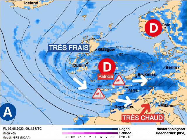 Carte de prévisions d'europe du Mercredi 2 août 2023