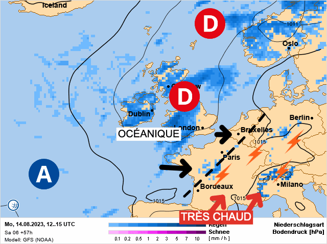 Carte de prévisions d'europe du Lundi 14 août 2023